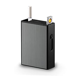 Sigarettenkoker Met Aanstekers, 2 in 1 Elektronische Oplaadbare Vlamloze Winddichte Aanstekers, Draagbare Sigarettenkoker, Kan 20 Sigaretten Bevatten, Unisex,Black