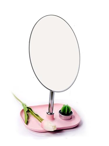 Image of Tabletop Removable Handle Makeup Unframed Vanity Mirror Beauty Make up Cosmetic Stand for Shaving & Makeup Bedroom Bathroom (Plastic Base - Round)