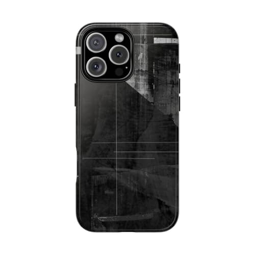 Coque iPhone 16 Pro Max géométrique abstraite noire et blanche rigide brillante