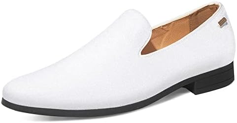 Mens Velvet Loafers Slip-on Dress Shoes Driving Shoes Classic Tuxedo Shoes Casual Oxford Shoes White size10