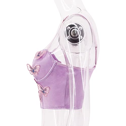 Testudineus Women Silky Satin Front Push Up Bustier Chic Butterfly Applique Corset Bra Vest Tight Sleeveless Tube Top #TOP7