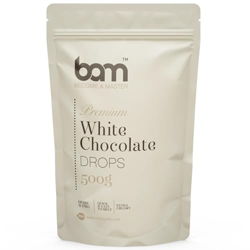 BAM Weiße Schokolade Drops – Kuvertüre Callets zum Schmelzen & Backen – Weiße Schokodrops für Schokofondue, Ganache & Schokobrunnen – White Chocolate Chips - 500 g