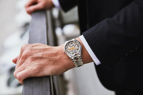 Image of OUPINKE Men's Skeleton Mechanical Watches Luxury Dress Automatic Self Winding Sapphire Crystal Waterproof Tungsten Steel Band Wrist Watches