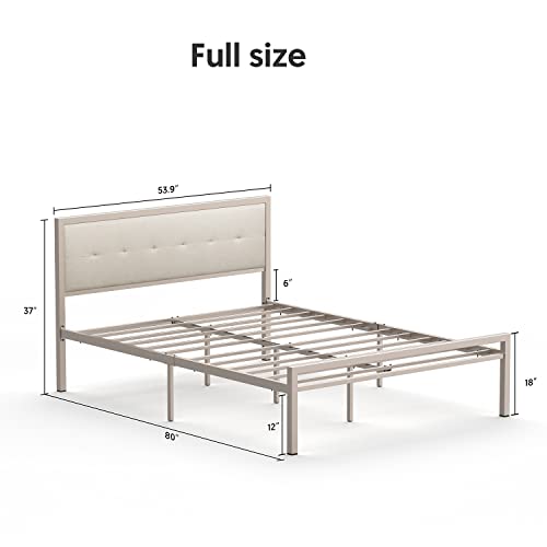 Nazhura Full Size Bed Frame Steady Steel Platform With Fabric Headboard/Footboard (Champagne Color Frame) #TOP2