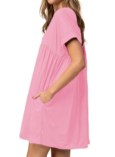 Image of Jayscreate Women's Baby Doll Dress Summer Casual Tunic Pleated Flowy Swing Short Sleeve Black V Neck Mini Dress