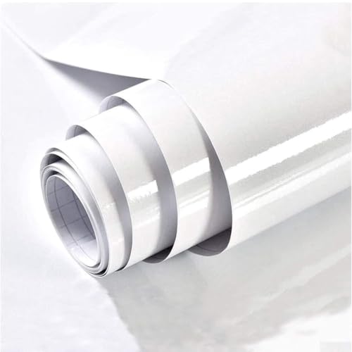 Image of WISDOM White Glossy Peel and Stick Wallpaper Self Adhesive Decorative Vinyl Contact Paper for Home Interior Makeover, Like Drawer cabinets DIY Renovation and Smooth Surface Decoration(20x120)