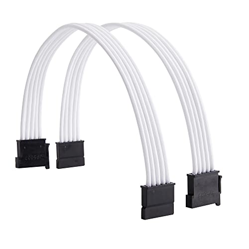 Formulamod Sata + Molex Power Extension Cable Kit, Male To Female 11.8 Inch Extender Sleeve Power Cables (White) #TOP6