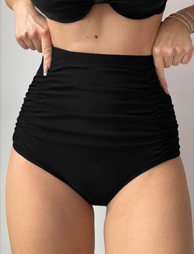 ZAFUL Women's High Waisted Bikini Bottom Tummy Control Swim Briefs Ruched Bathing Suit Vintage Tankinis Brief4