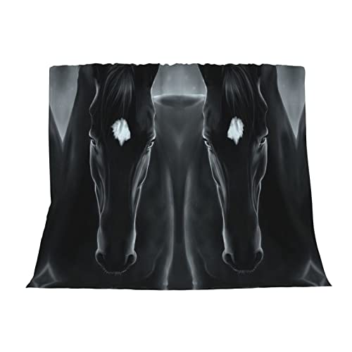 Couverture en flanelle de qualité supérieure motif cheval noir
