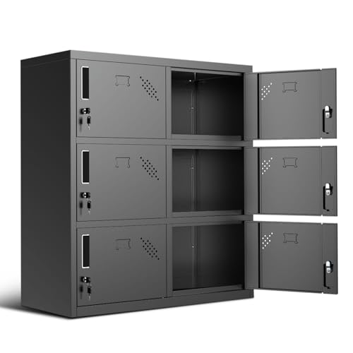 Image of DNA Motoring Metal Storage Cabinet for Employees with Keys, 39 inch Employees Metal Locker with 6 Doors, Tall Storage Lockers for Garage,Office,Home,Gym, Black, TOOLS-00792-BK-BK