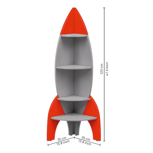 Image of Alex Daisy Rocket Kids Bookshelf | Rocket-Shaped 4-Tier Engineered Wood Book Rack & Multipurpose Storage Shelf | Kids Book Organizer for Bedroom, Playroom, Nursery & Preschool | Toy Display Rack