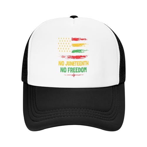 No Juneteenth No Freedom Trucker Hat American Black History Baseball Cap Mesh Back Adjustable Hats for Kids - Black