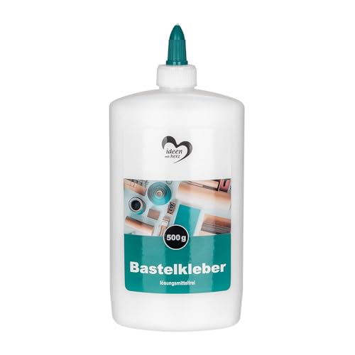 Ideen mit Herz Bastel-Kleber | flüssig Leim | auf Wasserbasis | lösungsmittelfrei | trocknet transparent | geeignet für Kinder | ideal für Holz, Papier, Fotos, Filz, Pappe, Textilien (500 ml)