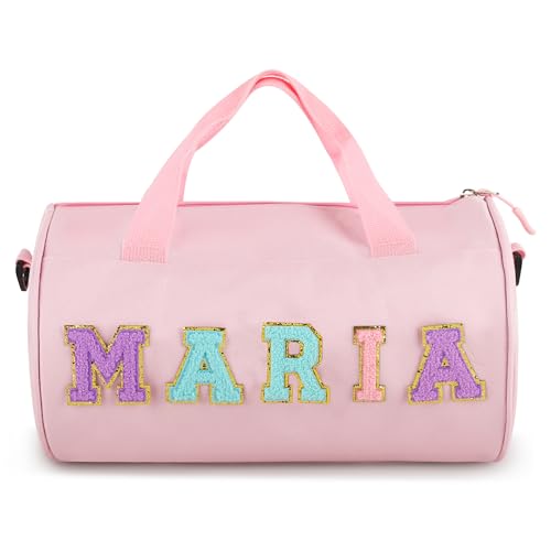 Personalized Dance Duffle Bag for Girls Dance Ballet Bag,Chenille Letter Patches Dance Bag Kids Travel Duffel Bag, Sport Duffle Bag, Cheerleader Bag, Weekender Overnight Bag Gift for Girls