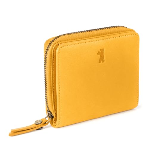 Image of BERLINER BAGS Genuine Leather Small Wallet Women Sara, Gift Box - Yellow | Soft Leather Bifold Zip Wallet, Fits Purses & Crossbody Bags, 8 Card Slots, Zipped Coin Pocket, RFID Blocking