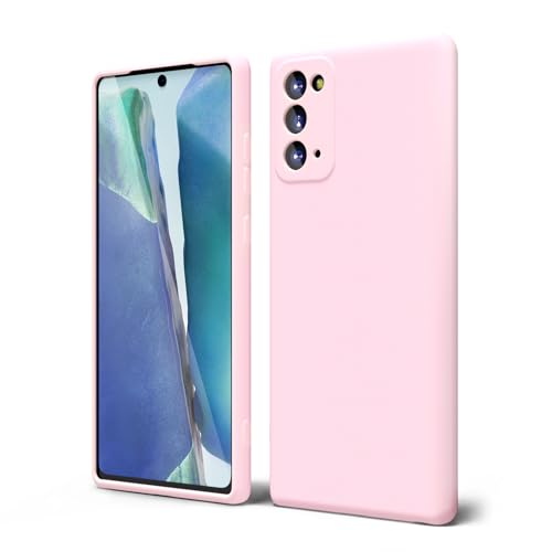 oakxco for Samsung Galaxy Note 20 5G Phone Case Liquid Silicone, Cute Thin Slim Soft Rubber TPU Plain Smooth Gel Cover for Women Girl Aesthetic, Matte Solid Protective & Shockproof, Rose Light Pink