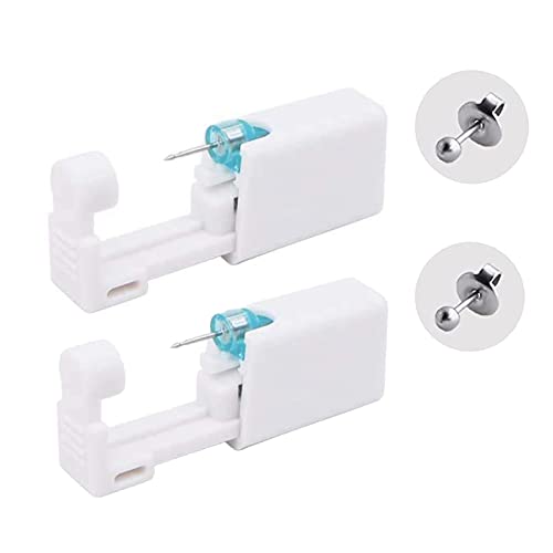 Ear Piercing Kit, 2pcs Disposable Piercing Gun Kit with Two Silver Stud Earrings and Tool, for First Time Users or Professionals Alike