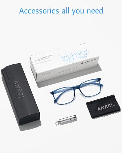 Image of ANRRI Blue Light Blocking Glasses, Anti Eyestrain Lens Lightweight Frame Eyeglasses, Blue, Men /Women