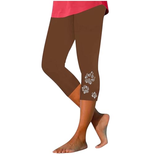 Leggings recortados para mujer, cintura elástica, pantalones casuales de verano, pantalones capri para yoga, gimnasio, entrenamiento, descanso, playa, vacaciones, 3/4 de longitud, 03 Marrón, M