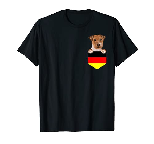 Germany Flag Russell Terrier Dog In Pocket T-Shirt, Black