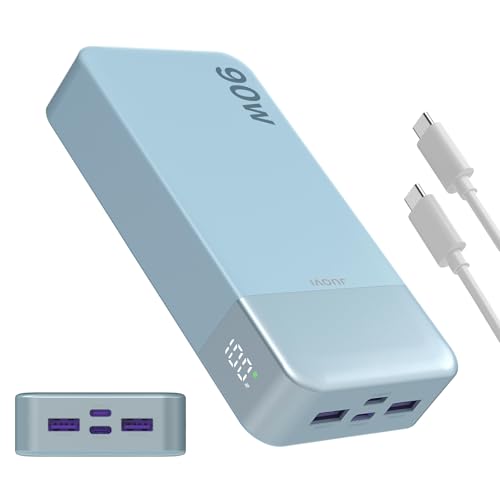 JUOVI Batterie Externe 90W pour PC Portable 20000mAh, Chargeur Portable Power Bank Charge Rapide avec 2 USB-C et 2 USB-A, Batterie Portable pour MacBook iPhone...