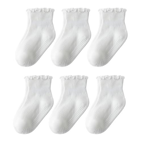 DarkCom Toddler Baby Socks Ruffle Girls Grip Non Slip 6 Pairs Socks for Kids Cute Athletic Ankle Frilly 6M-5Years