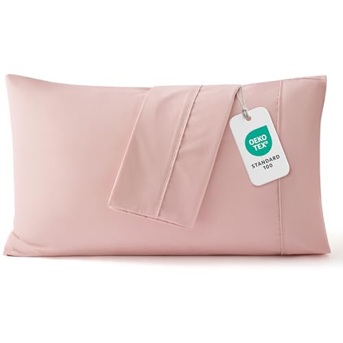 Bedsure Queen Pillow Cases Set of 2 - Pale Blush Brushed Microfiber Pillowcase 2 Pack, Super Soft and Cozy Pillow Case Covers with Envelope Closure, Wrinkle, Fade and Stain Resistant, 20x30 Inches
