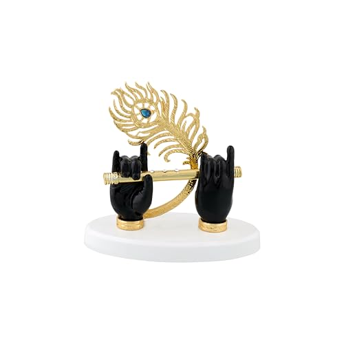 Image of Lord Krishna Hand Idol with Flute,Face and Peacock|Statue for Gifting Home Decor Decorative Showpiece - 12 cm Resin | (Black)