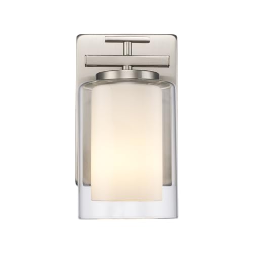 Image of TRANS GLOBE 22481 BN I Lisbon Collection 8 Inch One-Light Wall Sconce /Vanity - in a Brushed Nickel Finish | Metal Housing I Clear & Frosted Shades I Modern Contemporary Fixture |
