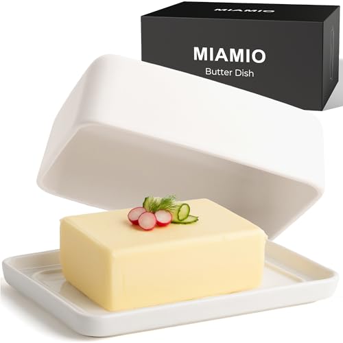 MIAMIO - Butterdose Keramik mit Deckel (620 ml) Butterglocke 250g Butter / Butterschale zur Aufbewahrung von allen Buttergrößen - Spülmaschinenfest