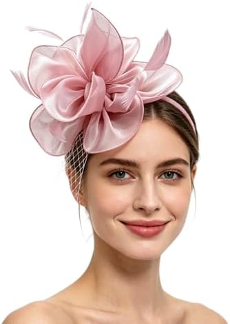 SAFERIN Women's Fascinators Feathers Tea Party Hat Veil Headband with Hair Clip for Cocktail Church