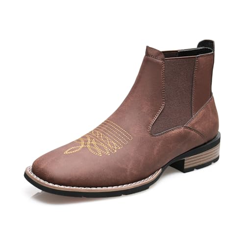 Image of Santimon Men's Square Toe Chelsea Boots, Ankle High, Slip-On, Anti-Slip Dress Casual Outdoor Boots