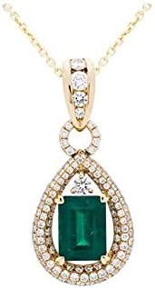 Amoro 18k Yellow Gold Colombian Emerald Ring and Diamond Pendant (1.28 cttw, G-H Color,VS2-SI1 Clarity) 20"