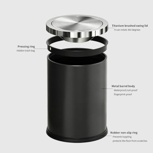 Image of 7L /1.8Gal Stainless Steel Trash can,Bathroom Trash can with lid,Small Trash Can with Flipping Lid, Mini Garbage cans for Kitchen,Living Room. Metallic Gold (7L-Black)