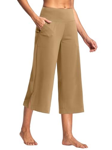 Image of ISEEGZ 15 inch /18 inch /21 inch Capri Pants for Women High Waist Wide Leg Yoga Capris with Pockets Stretchy Loose Fit Casual Workout