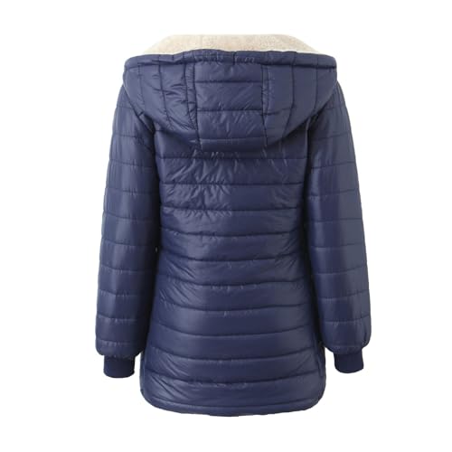 Navy Women's Lightweight Long Sleeve Hooded Puffer Jacket - Perfect for Winter Adventures! - Image 3