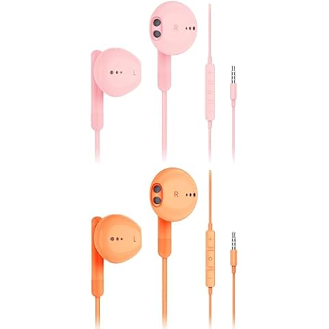 Wired Earbuds with Microphone, Wired Earphones in Ear Headphones HiFi Stereo, Powerful Bass and Crystal Clear Audio, Compatible with iPhone, iPad, Android, Computer Most with 3.5mm Jack– Pink & Orange Cover