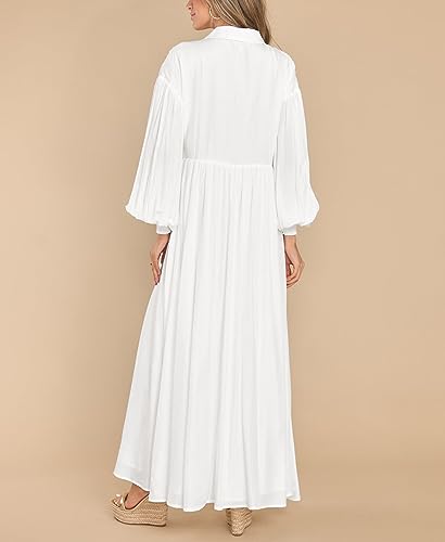 Image of chouyatou Women's Casual Long Sleeve Button Down Shirt Dress Elegant Pleated Flowy Swing Maxi Dress