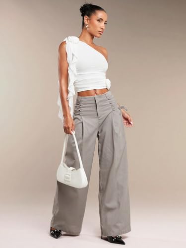 Women's 2025 Summer Casual Long Pants Casual High Waist Wide Leg Pants2