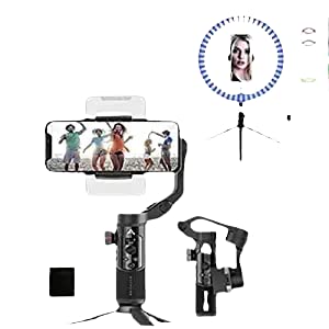 Image of Raptas SXR 3-Axis Handheld Smartphone Gimbal Foldable Pocket Size with RGB Desktop Soft LED Ring Light 16 RGB Colors with Mini Tripod Stand for You Tube | Photo-Shoot | Live Stream | Makeup