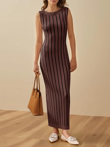 Wenrine Womens Sleeveless Sweater Dress Mock Neck Ribbed Knit Fall Tank Maxi Dresses3