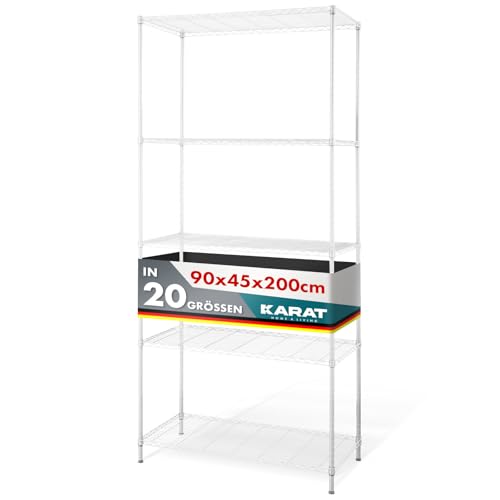 KARAT Metallregal dekoratives & Robustes Lagerregal, Kellerregal für Bad, Küche, Büro, Wohn- und Außenräume (90x45x200-weiß-rocky: ⌀19mm)