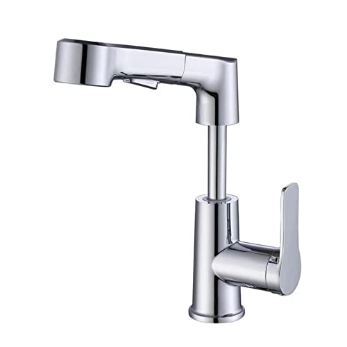 Mitigeur extractible de salle de bain noir chromé monotrou à double mode