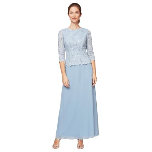 Alex Evenings Women's 3/4 Sleeve Stretch Lace Bodice One Piece Mother of The Bride Dress (Petite and Regular Sizes), Sky, 14 by Alex Evenings - Used condition - US$98.79