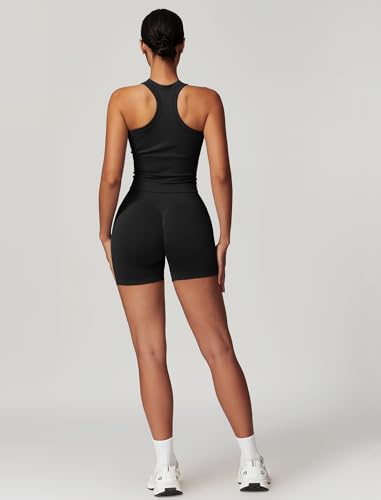 Image of Workout Sets for Women 2 Piece Seamless Ribbed Tank Top Sport Bra High Waist Biker Shorts GYM Yoga Exercise Outfits