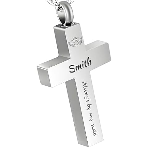 Routoboe Personalized Cross Urn Necklaces for Ashes, Custom Name Stainless Steel Cremation Keepsake Jewelry Holder Memorial Pendant Necklace for Men and Women Cover