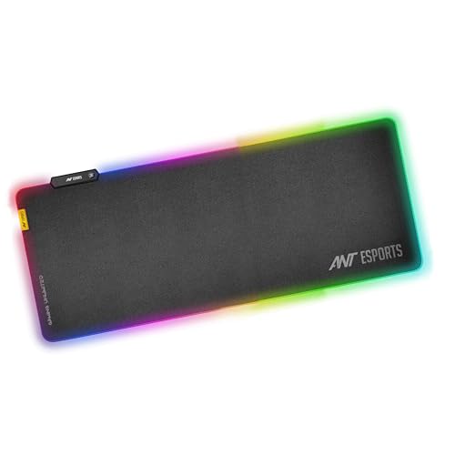Ant Esports MP385R RGB Gaming Mousepad, Large 650*300*3mm Speed Surface, Waterproof LED Desk Mat with 7 Colours & 3 Lighting Modes, Stitched Edges, Non-Slip Rubber Base for PC Gamers, Laptop – Black