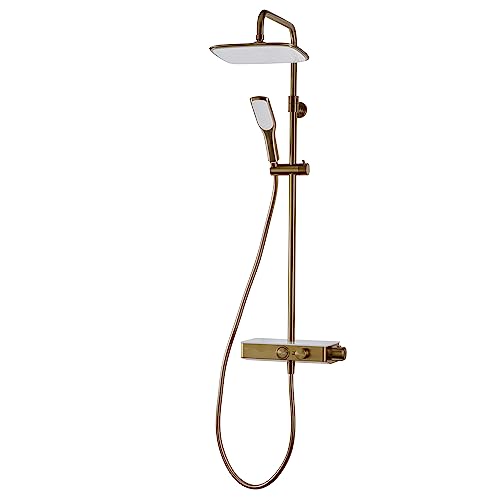 Triton Showers Push Button Mixer | Brushed Brass | Triton | Thermostatic Mixer Shower | Rainfall Shower Head | Mixer Shower for Bathroom | Shower Diverter | Home Improvement