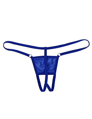 Choomomo Men's Sheer Mesh Low Rise Open Front Hole G-String Thong T-Back Bikini Underwear Blue One Size #TOP5