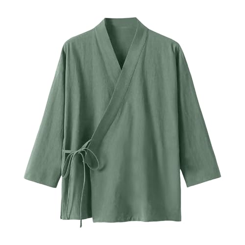 Bauzuoyo Kimono Mujer Tradicional Japonesa Ropa Yukata Abrigo Ligero Casual Cárdigan con Bordado Manga 3/4 Chaqueta de Verano con Cinturón Casual Delgado Outwear, verde, 4XL